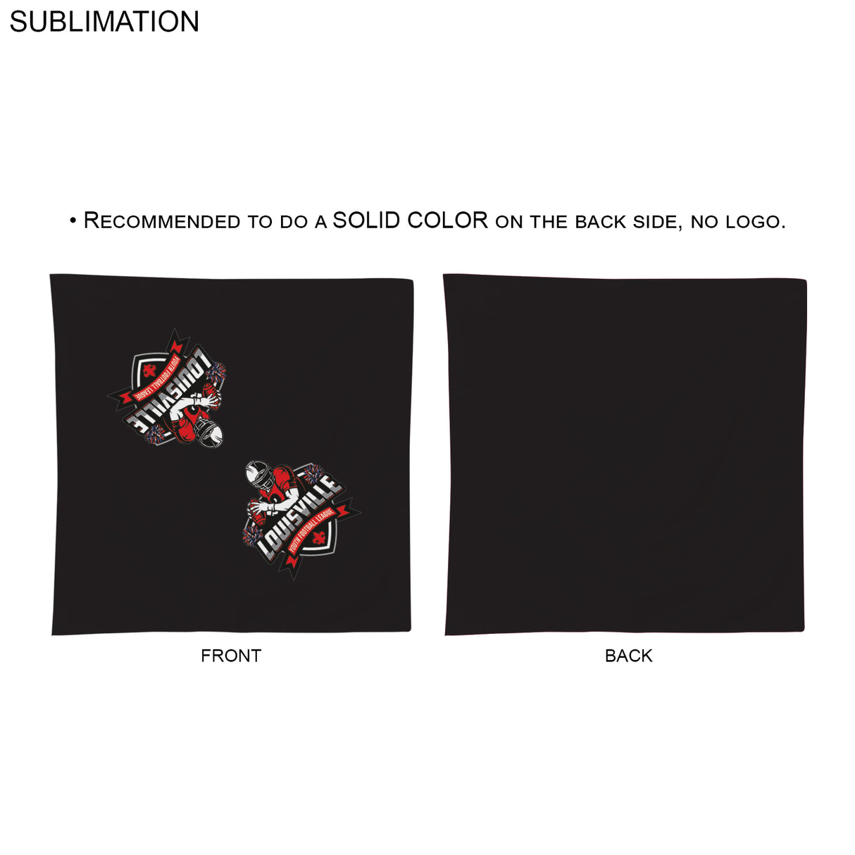 Colored Sublimated Bandana, 22x22, Sublimated Edge to Edge 2 sides