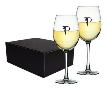 ~Arlington 16oz crystalline stemmed wine glass S/2 in an Ovation black gift box