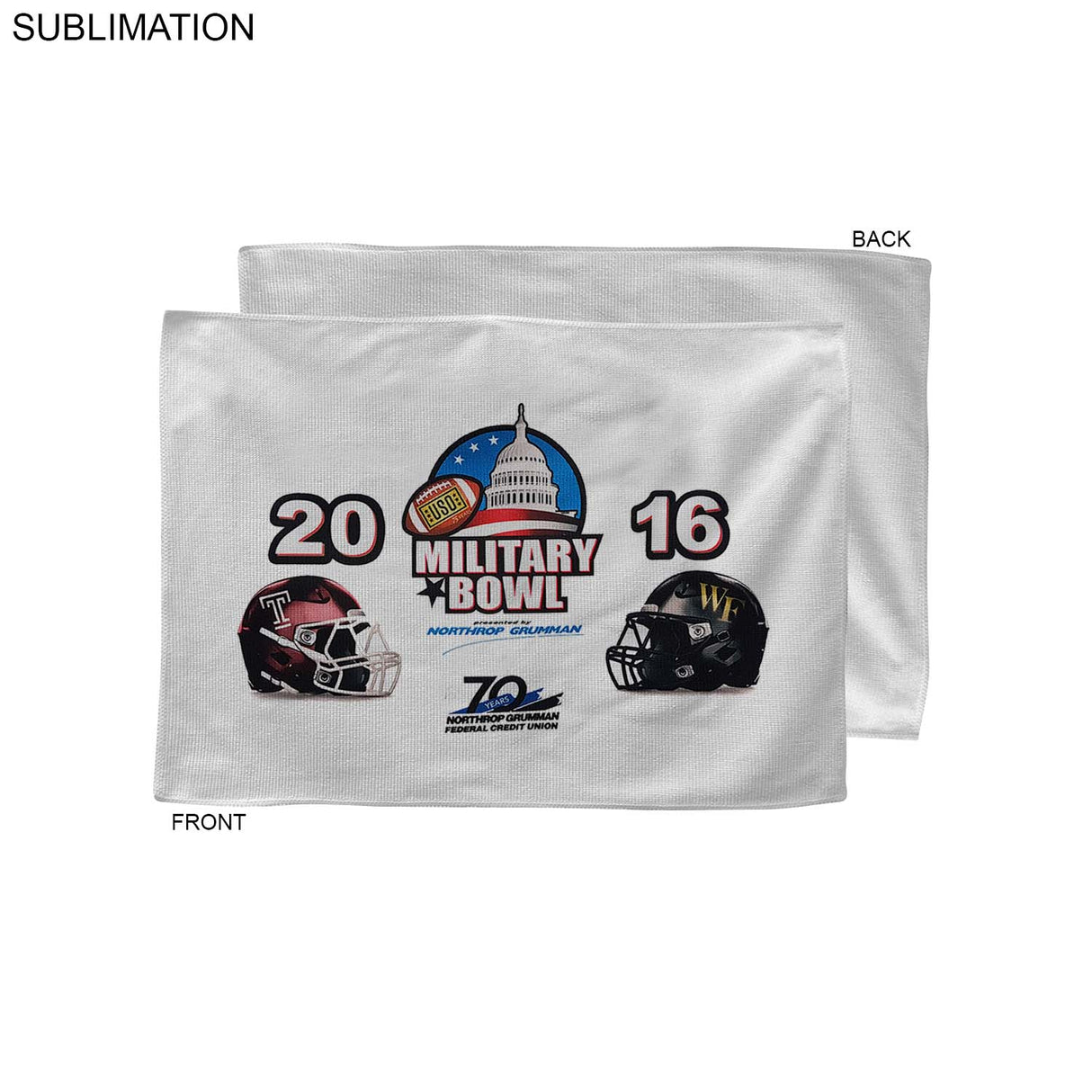 Bowl Game Rally Towel in Microfiber Dri-Lite Terry, 12x18, Sublimated Full color Logos