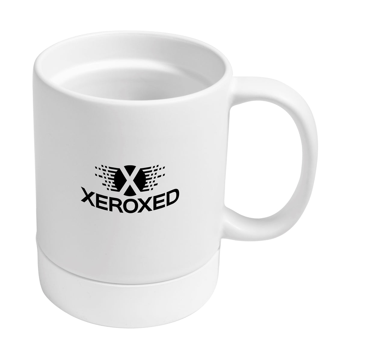 Parkdale 12oz matte white ceramic mug with whitesilicone base & black slide lid in Ripple box