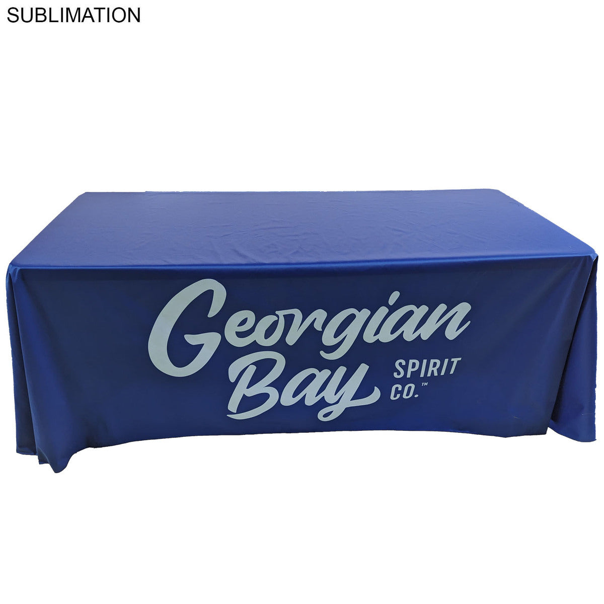 48 Hr Quick Ship - Sublimated PREMIUM Cloth for 6' Table, Drape Style, Open Back, Rounded Corners