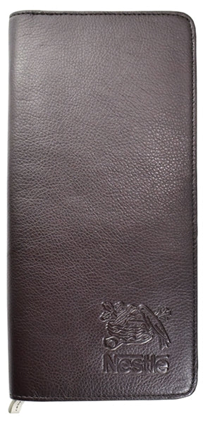 Passport & Ticket Holder with Zipper brown textured simuleather