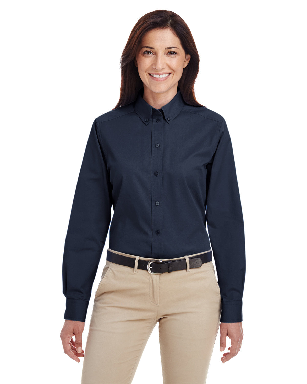 Harriton Ladies' Foundation 100% Cotton Long-Sleeve Twill Shirt with Teflon?