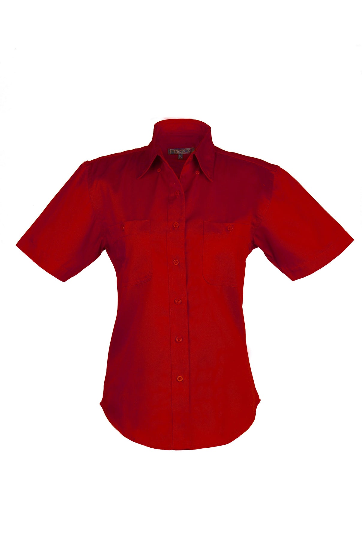 Ladies Cotton Blend Twill Short Sleeve Shirt (Red) (XS-3XL)