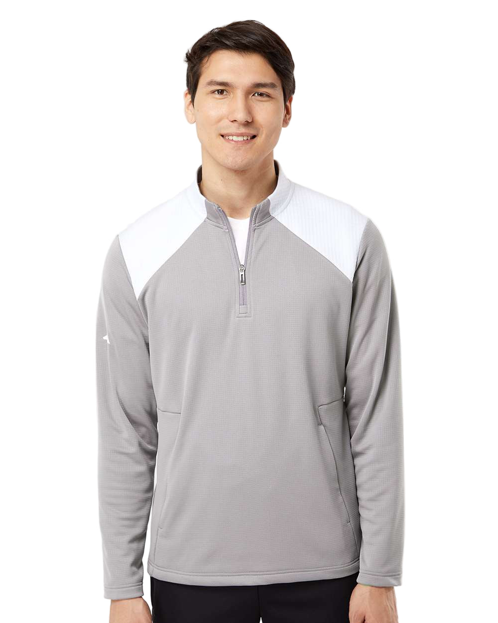Adidas® Textured Mixed Media Quarter Zip Pullover