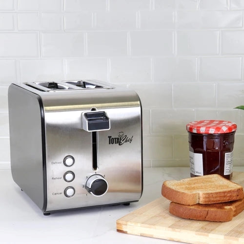 Total Chef 2 Slice Compact Wide Slot Toaster, Black/Silver