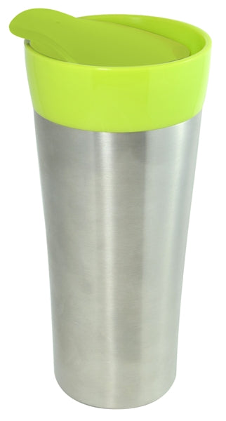 Ion 16oz stainless steel tumbler with neon green trim and liner