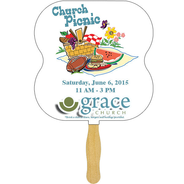 Hourglass Glued Hand Fan (1 Side/ Four Color Process Imprint)