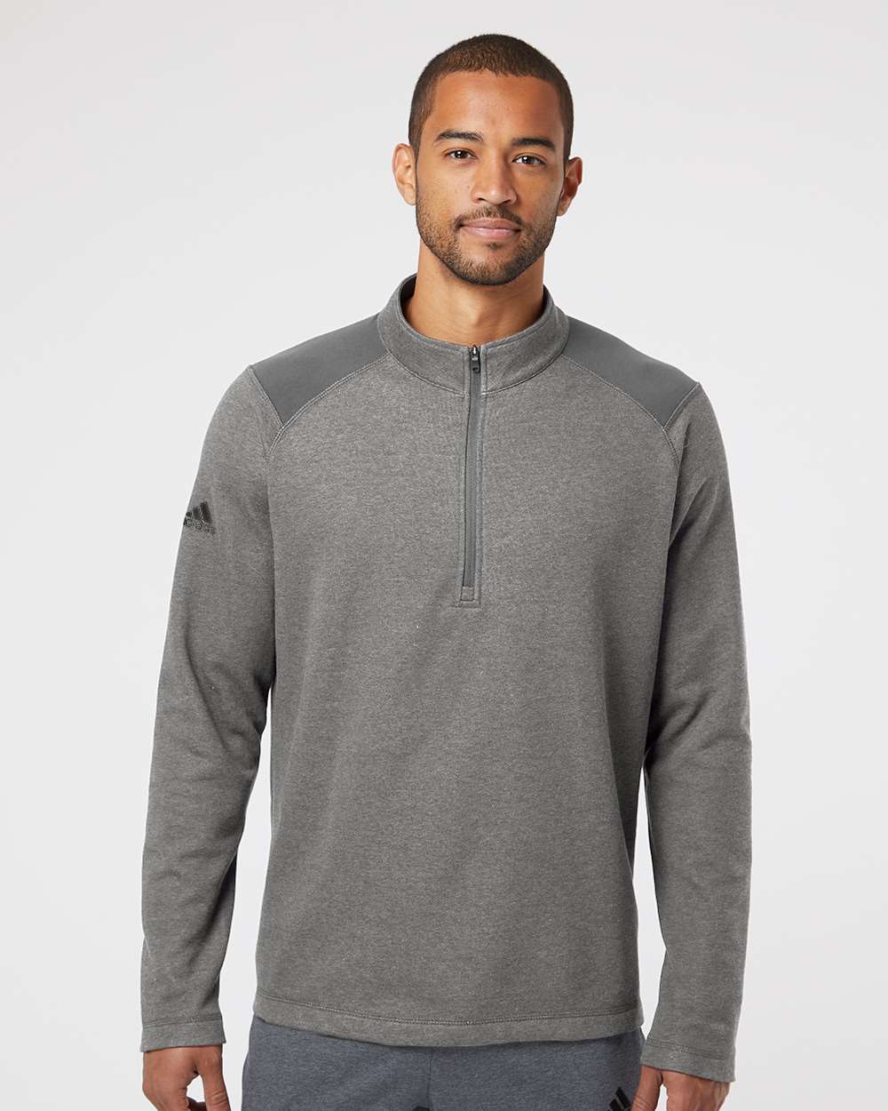 Adidas Heathered Quarter Zip Pullover w/Colorblocked Shoulders
