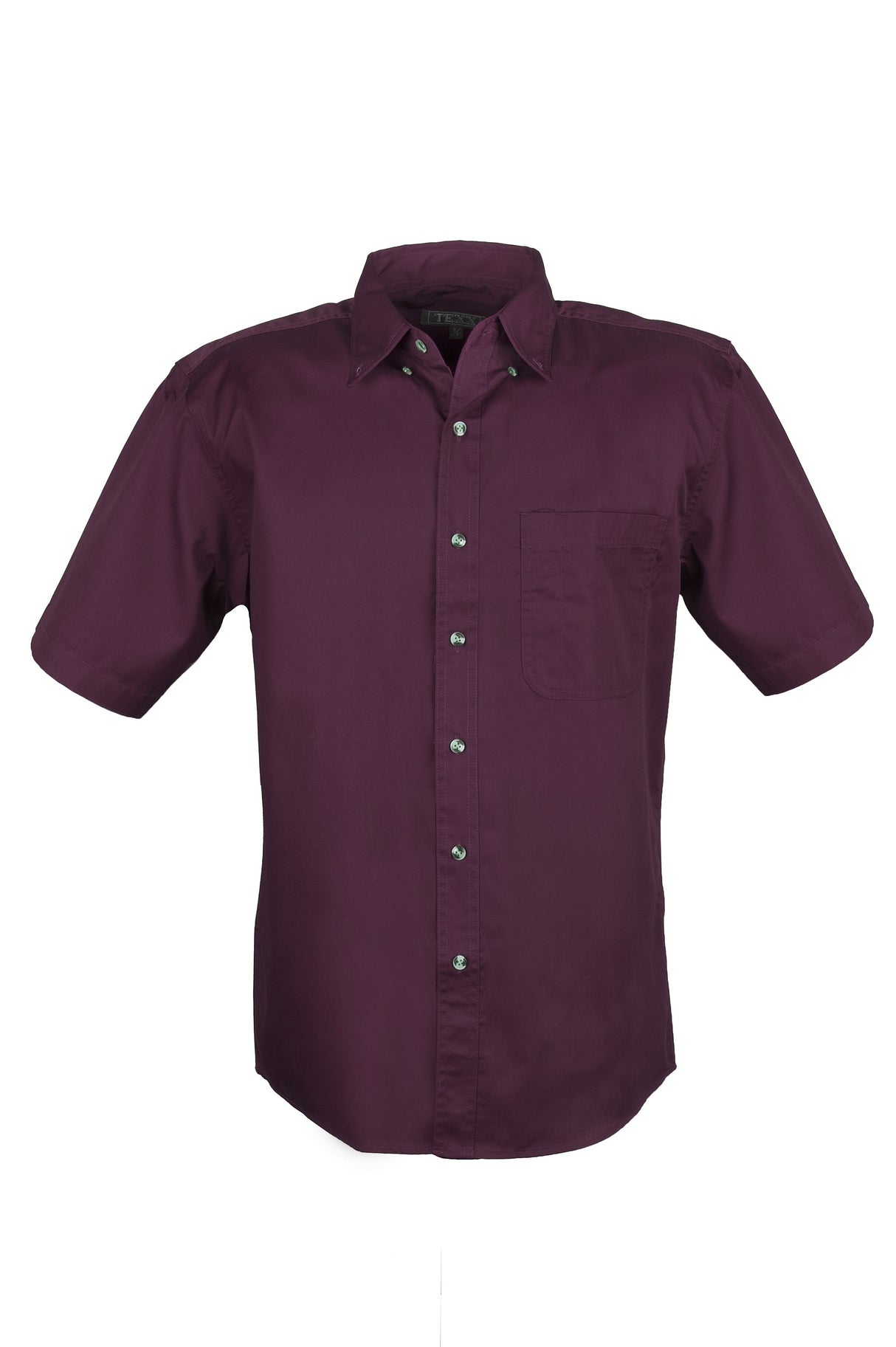 MEN EASY CARE COTTON BLEND DRESS SHIRTS SHORT Sleeve(BURGUNDY) (S-4XL)