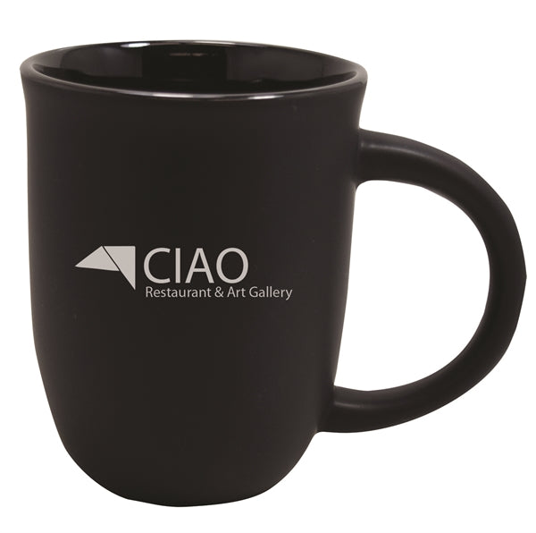 Salem 14oz black matte ceramic mug with black trim