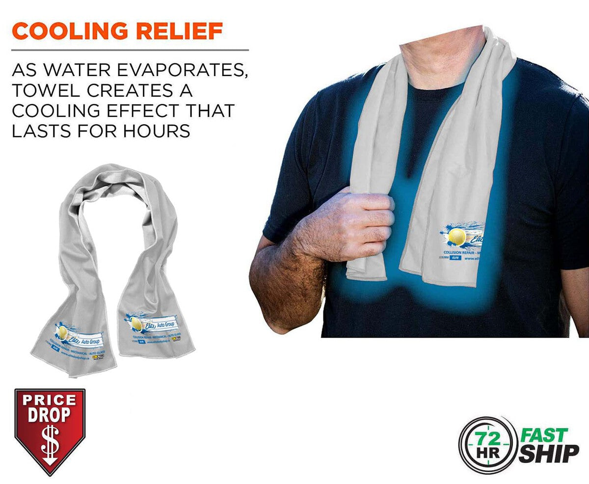 72 Hr Fast Ship - White Cooling Towel, 12"x40", with full color sublimated logos