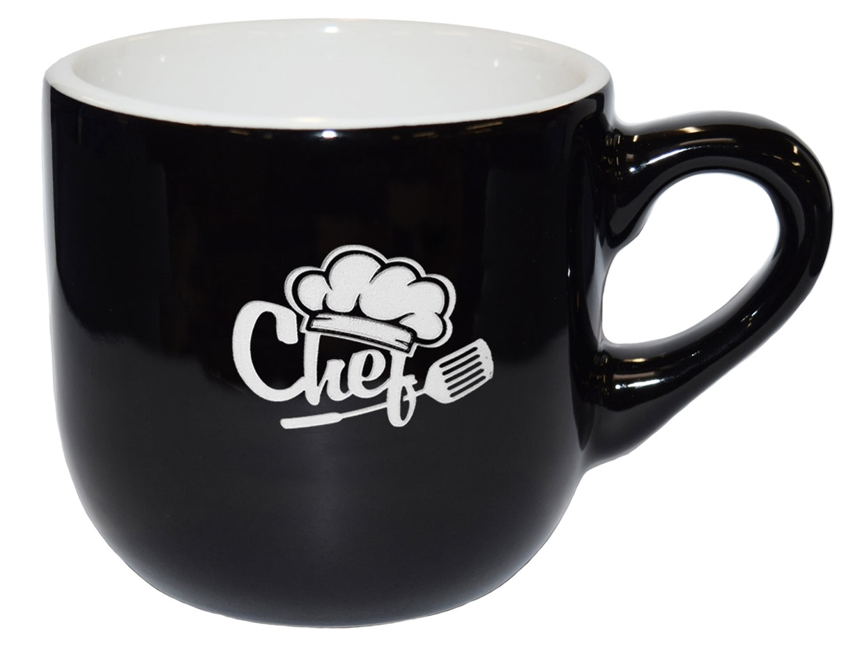 Wellington 8oz vitrified ceramic black/white cappuccino mug - Etched