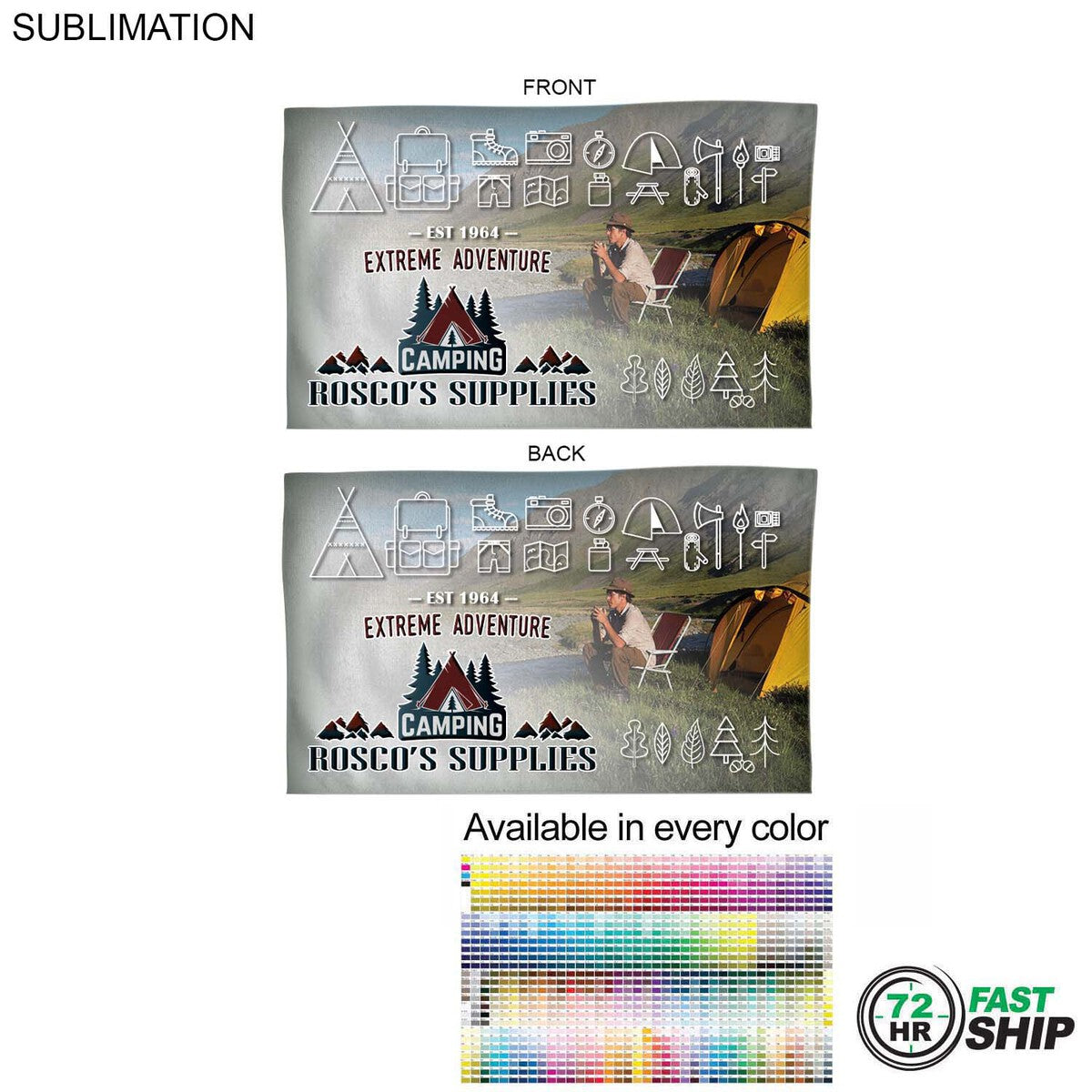 72 Hr Fast Ship - Microfiber Dri-lite Terry Branding Towel, 15x25, Sublimated Edge to Edge 2 sides