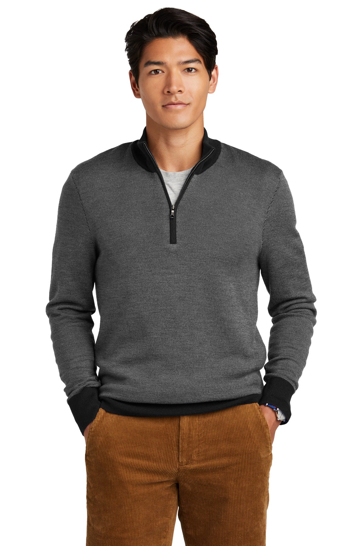 Brooks Brothers Washable Merino Birdseye ¼-Zip Sweater
