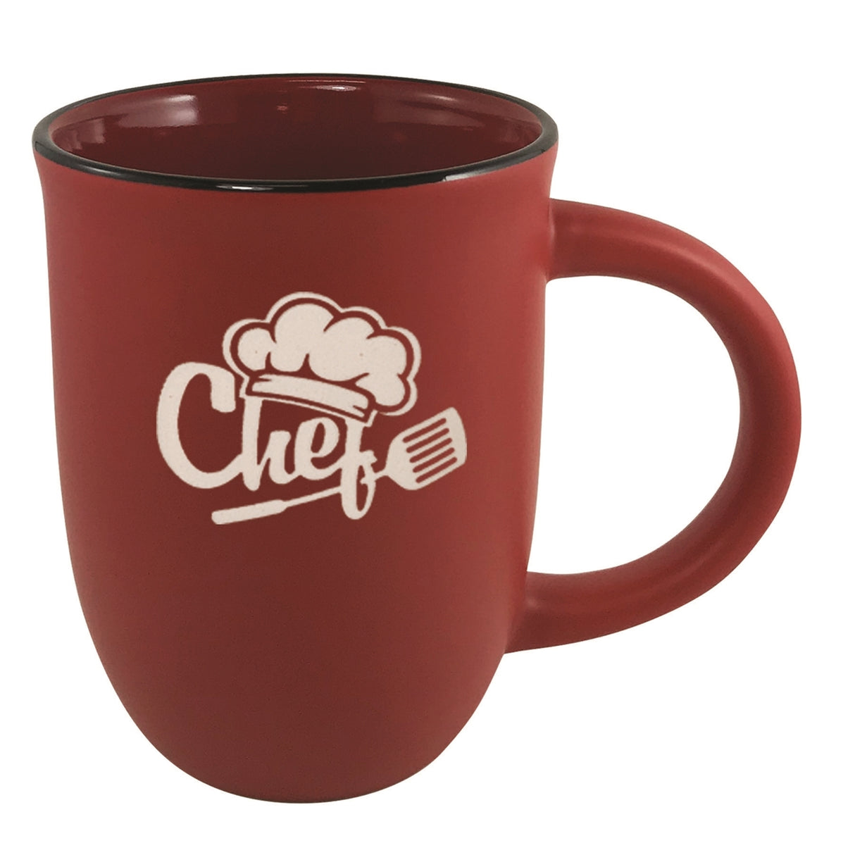 Salem 14oz red matte ceramic mug with black trim - Etched