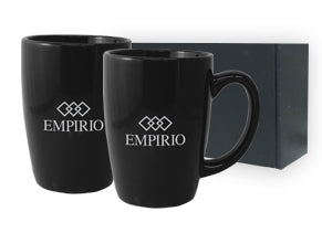 ~ Houston 16oz gloss black ceramic mug set of 2 in Jet gift box