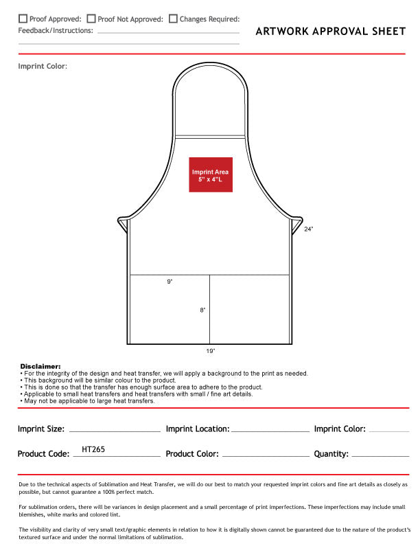 Domestic made Shorter length Twill Bib Apron, 19x24, 2 Pockets, Heat Transfer Logo
