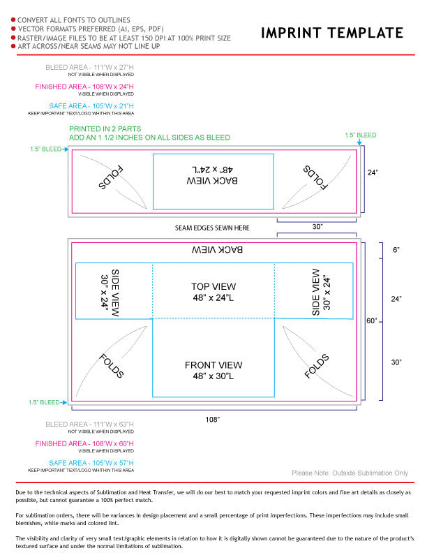 Sublimated Table Cloth for 4' table, Drape style, 4 sided, Closed Back