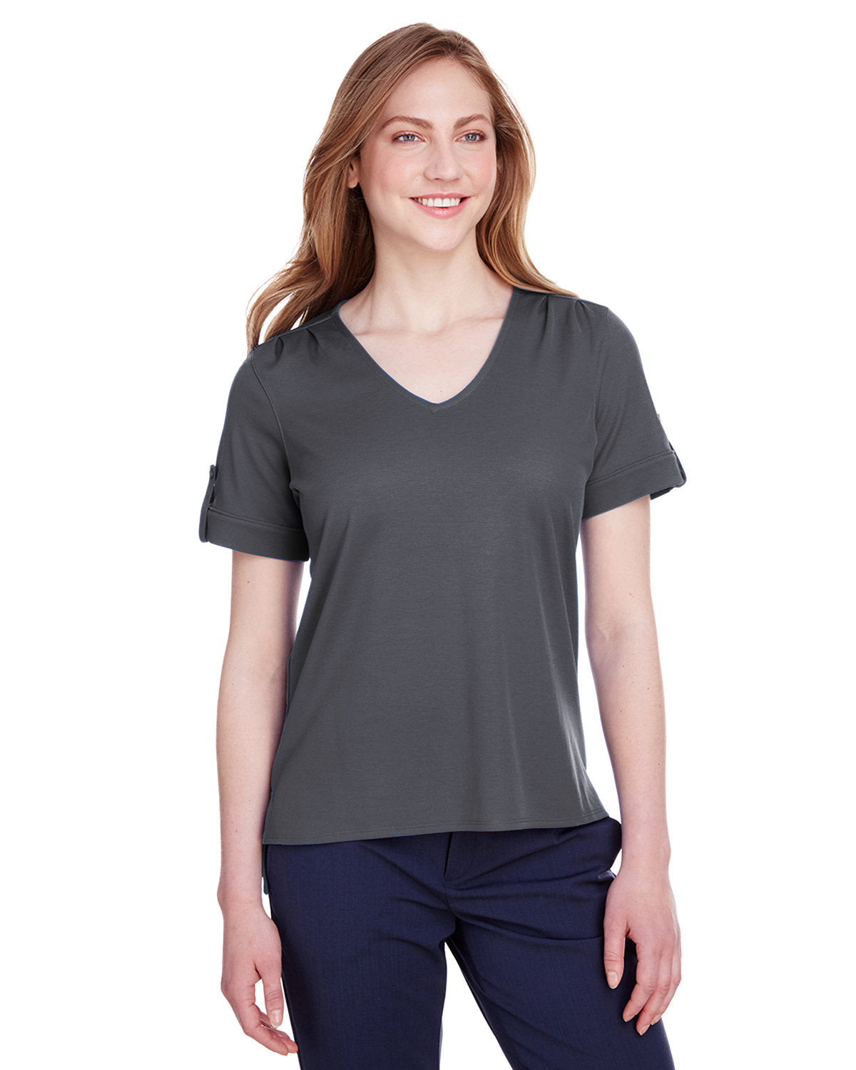 DEVON AND JONES CrownLux Performance® Ladies' Plaited Rolled-Sleeve Top
