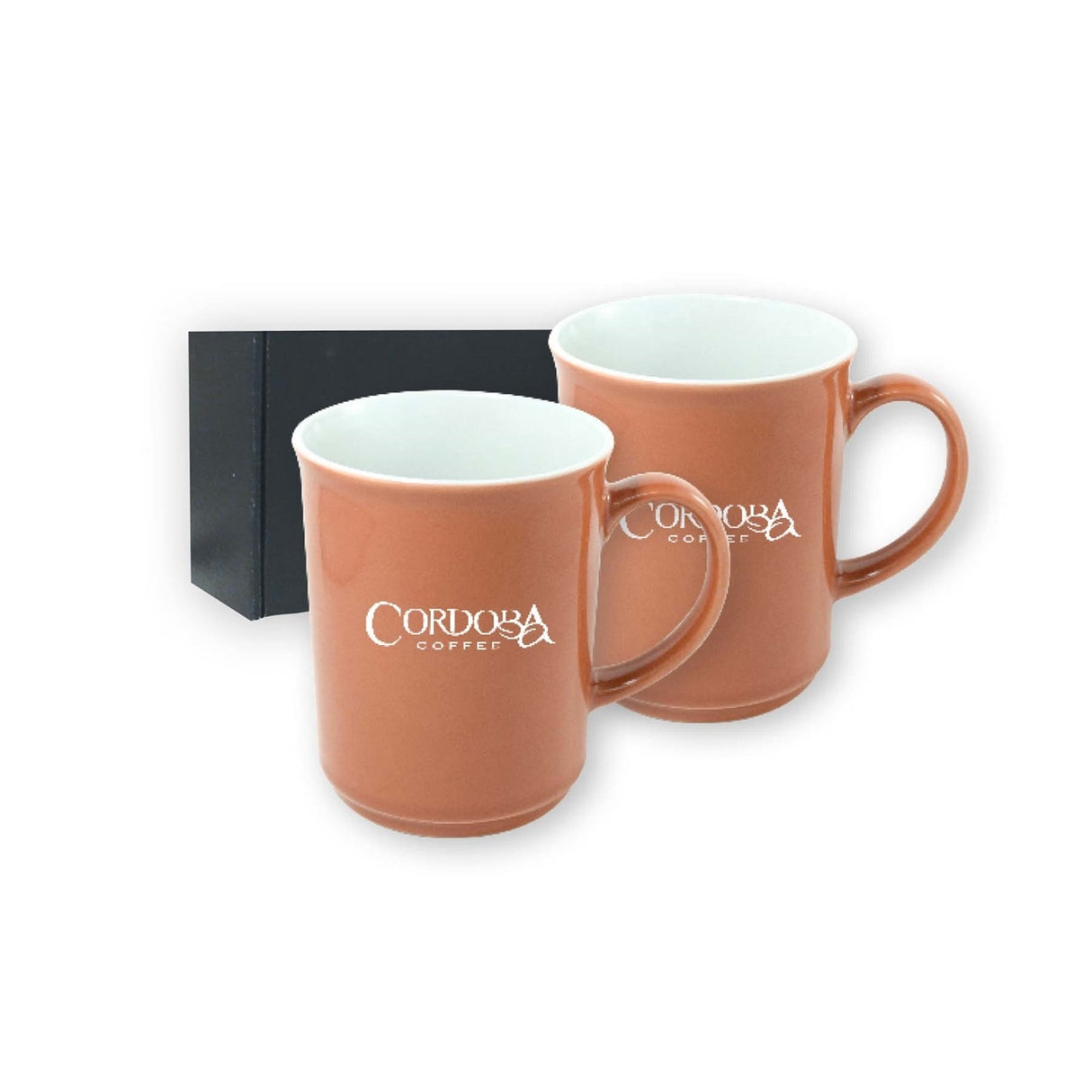 ~ Cyprus 2tone terracotta/white 14oz mug set of 2 in Jet gift box