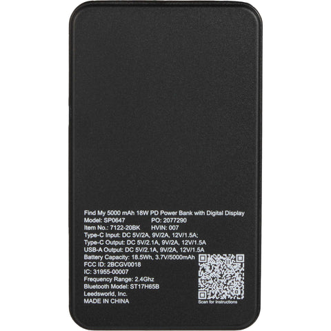 Find My 5,000 mAh 18W PD Power Bank with Digital Display