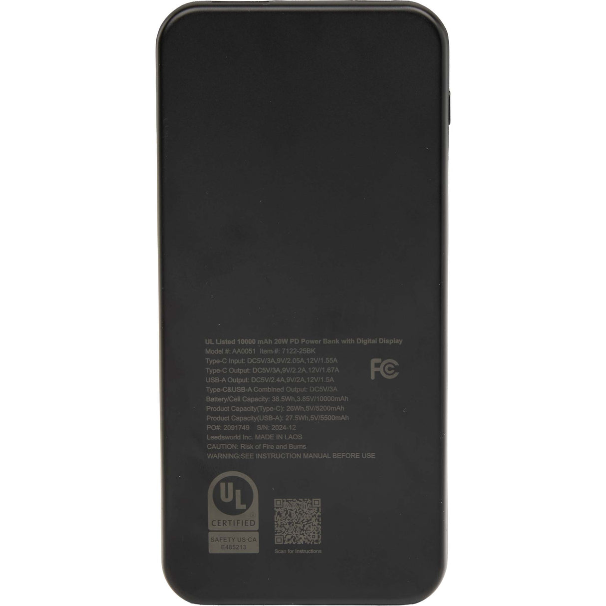 UL Listed 10,000 mAh 20W Digital Display Power Bank