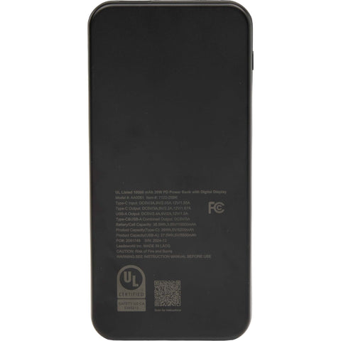 UL Listed 10,000 mAh 20W Digital Display Power Bank