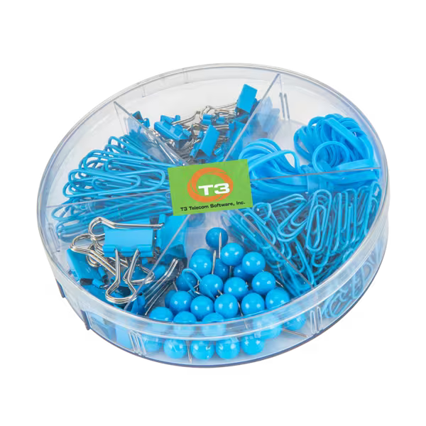 6" 1 Desk Accessories Kit w/Binder Clips, Push Pins, Paper Clips and Rubber Bands