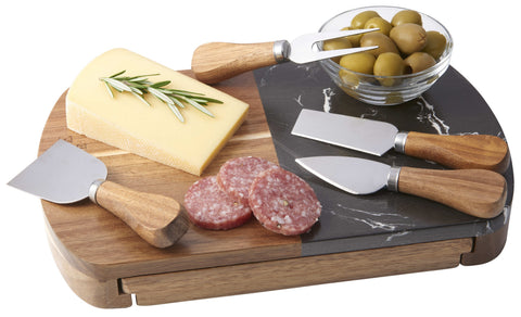 Black Marble Cheese Board Set with Knives