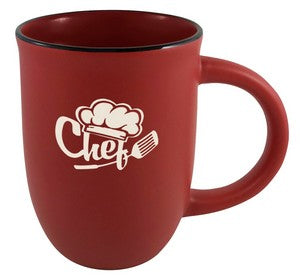 Salem 14oz red matte ceramic mug with black trim - Etched