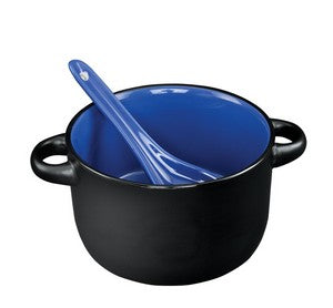 ~ Hilo 12.5oz 2tone black/blue bowl with spoon in Black Leaf gift box