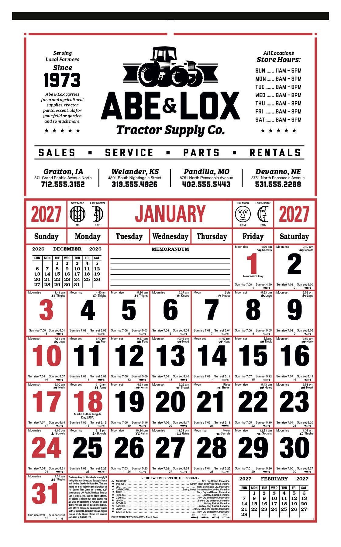 Skinner & Kennedy 8-Sheet Almanac Calendar image