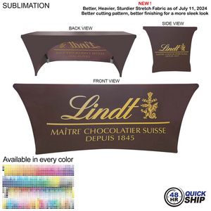 48 Hr Quick Ship - Sublimated Stretch Curved Fit Table Throw for 6ft table, 3 sided, Open Back