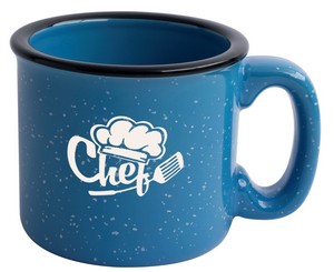 Santa Fe 15oz speckled/sky blue mug with black rim - Etched