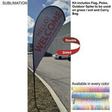 000584 9' Small Tear Drop Flag Kit, Full Color Graphics Double Sided, Outdoor Spike base and Bag Included