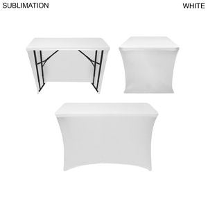 Sublimated Stretch Curved Fit Table Throw for 4ft Demo, Sampling Table, 3 sided, Open Back