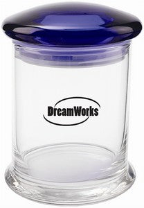 ~ Clear New Orleans glass Jar 12.25oz w/blue lid