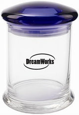 ~ Clear New Orleans glass Jar 12.25oz w/blue lid