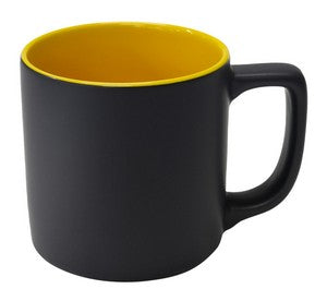 Arcadian 16oz two-tone matte ceramic mug black/yellow in a Ripple box - Etched