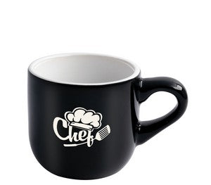 Wellington 8oz vitrified ceramic black/white cappuccino mug - Etched