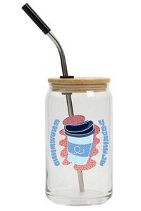 Full Colour Can Glass 16 oz With Lid And Straw