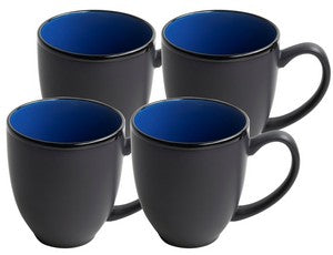 ~ Bistro 16oz 2tone black/blue mug S/4 in Raven gift box