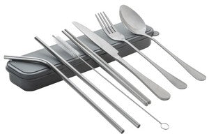 Personal Cutlery Set of 8, Stainless Steel with Carry Case, grey