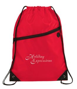 Robin Drawstring Polyester Bag with Front Zipper Pocket