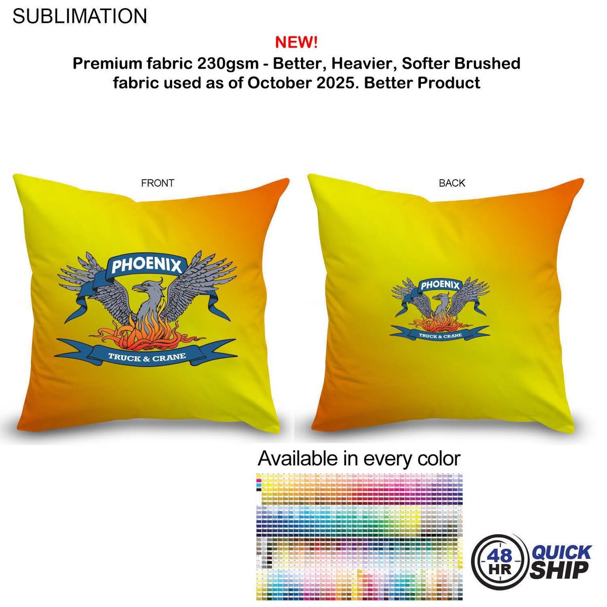 48Hr Quick Ship - Sublimated Large Throw Cushion, Invisible Zipper Closure, Removable Insert. (16"x1