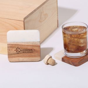 2 Pc. Acacia Wood & Marble Coaster Set