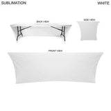 48 Hr Quick Ship - Sublimated Stretch Curved Fit Table Throw for 8ft table, 3 sided, Open Back