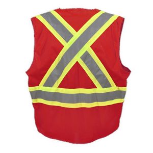 Red 100% Polyester Zipper Safety Vest