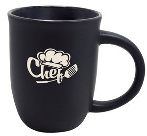 Salem 14oz black matte ceramic mug with black trim - Etched
